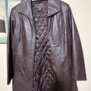 Jaclyn Smith Dark Brown 100% Leather mid thigh Dress Coat/Jacket women's Large